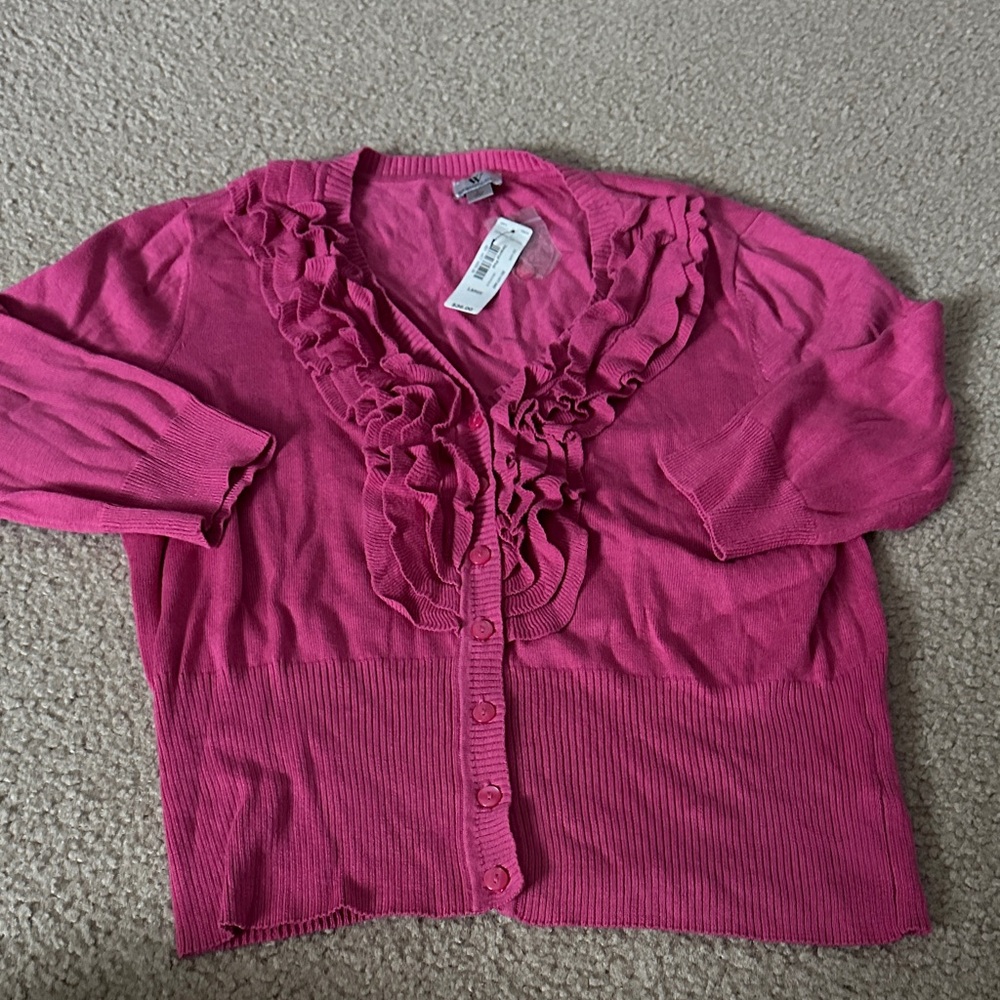 Women's Pink Ruffled worthington Cardigan size L